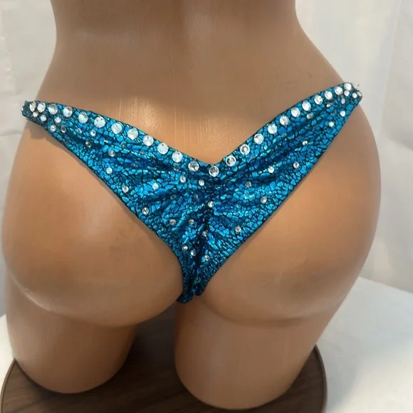 Npc competition bikini suit, teal hologram, handmade new color34B small bottom - Picture 6 of 7